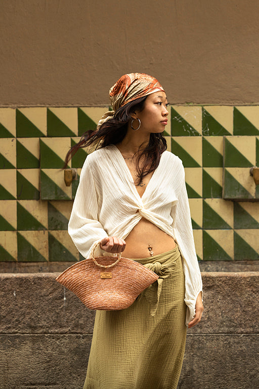 Hatbag Mini bicolor nude de paja de trigo