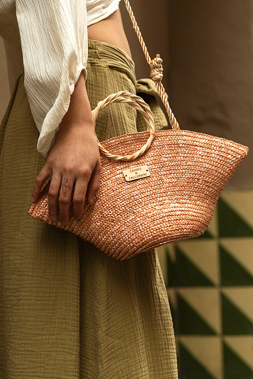 Hatbag Mini bicolor nude de paja de trigo