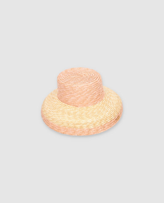 Chapeau de paille Cuchi courbé bicolore nude avec bord en S