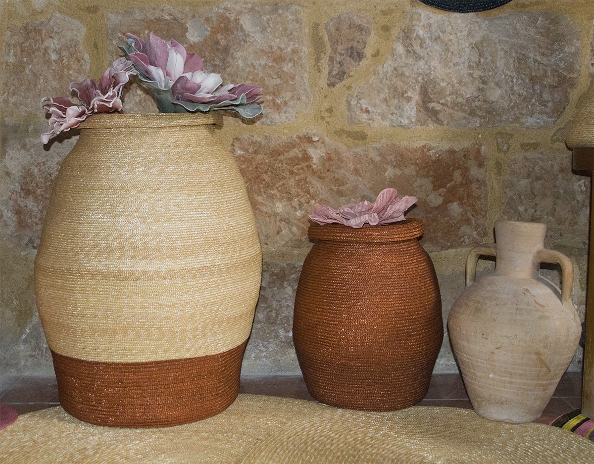 Jarrón de paja natural bicolor - ZAHATI