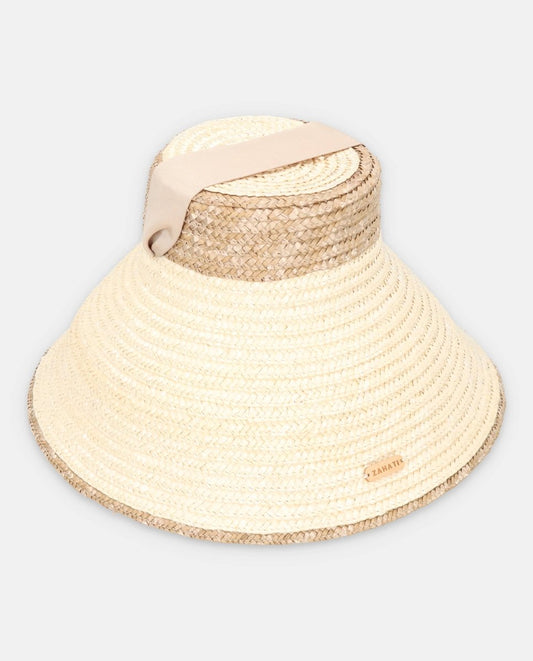 Sombrero Pom-Pin bicolor de paja natural de trigo - ZAHATI
